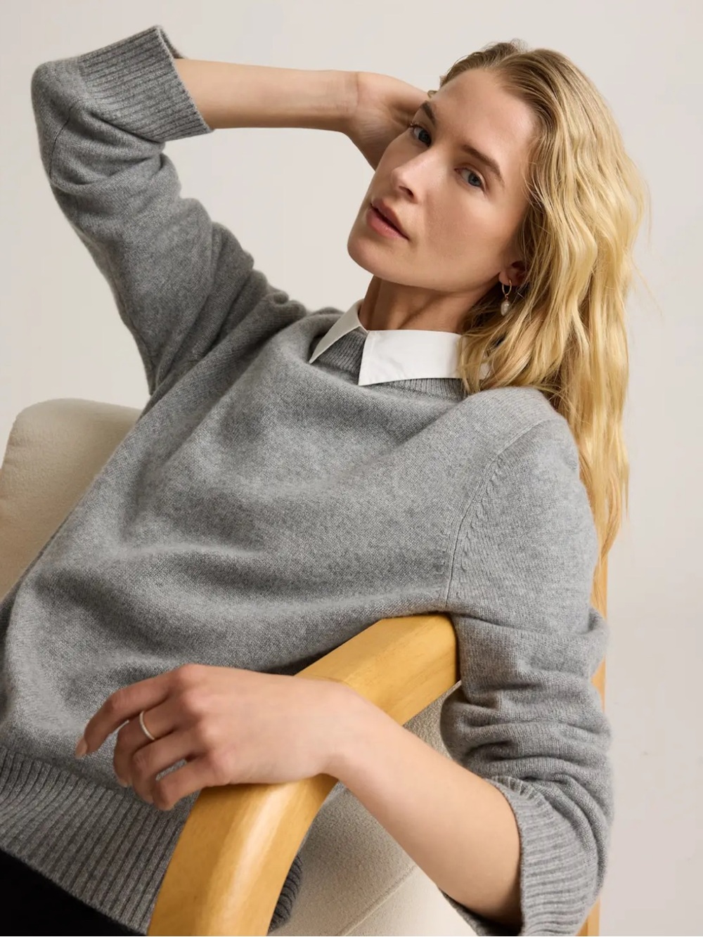 NWOT QUINCE Mongolian Cashmere Oversized Crewneck Sweater Heather Grey Medium